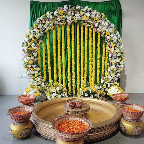 Haldi decor at Home brahmin wedding decoration